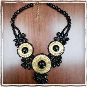 Bohemian black and gold statement necklace